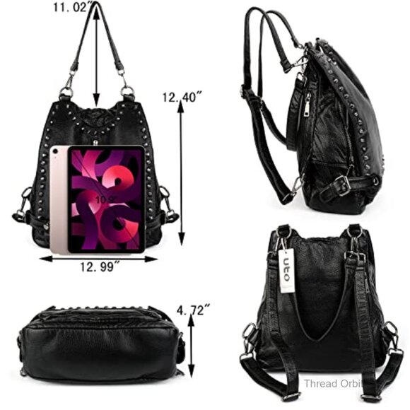 Large Convertible Backpack Purse with Rivet Studs, Waterproof Faux Leather main image 6